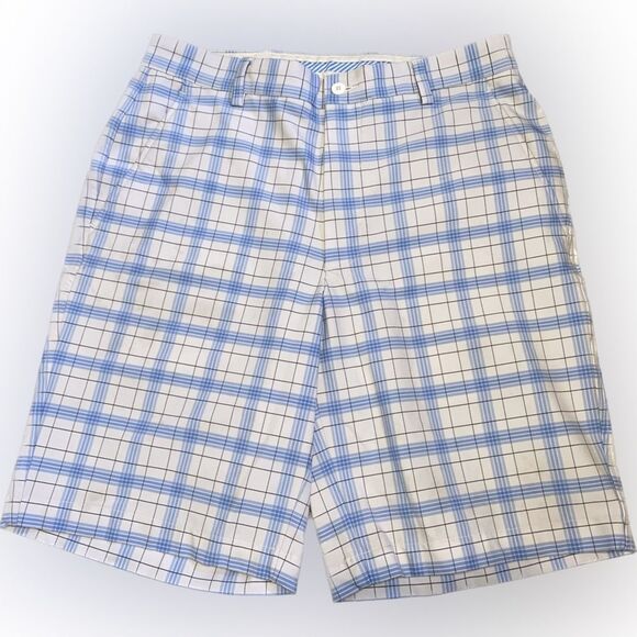 FootJoy Men’s 32W Light Baby Blue Plaid Preppy Golf Shorts with Pockets - Picture 1 of 4